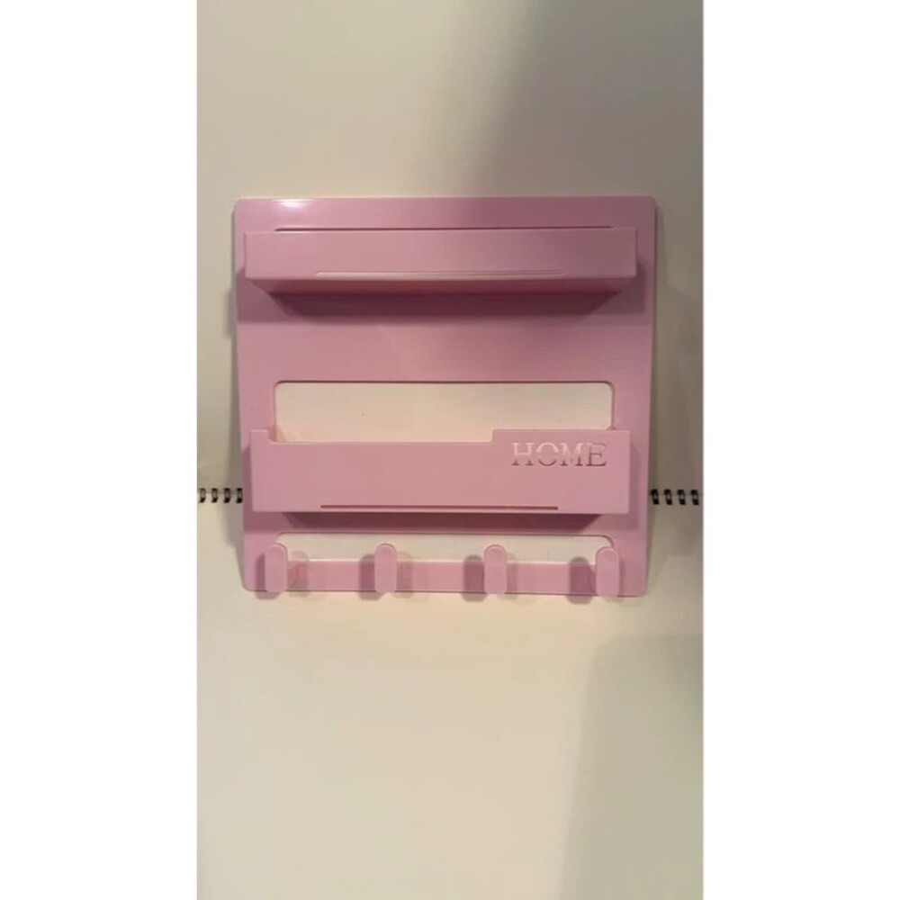 Pink Wall Organizer Mail Holder Key Hooks Entryway No Drill Adhesive Storage